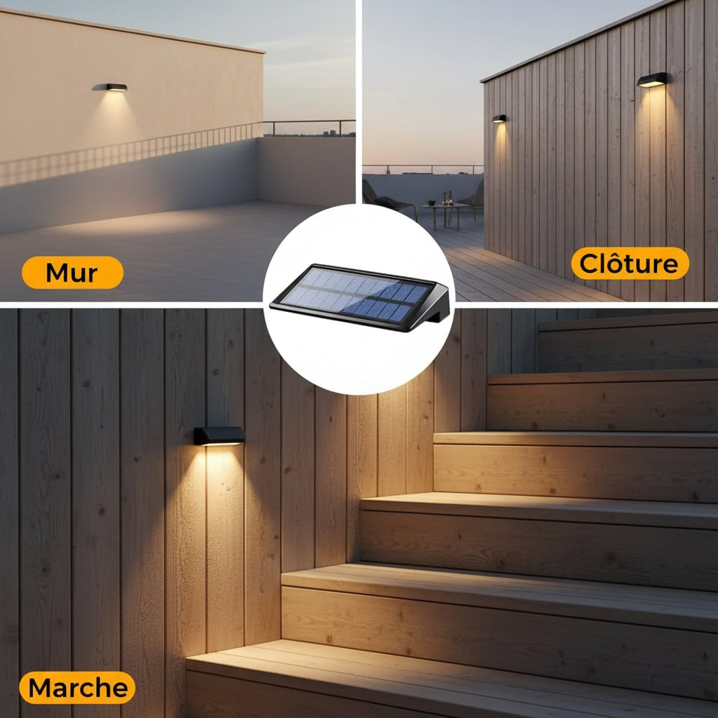 Pack 2 Spots Solaires Muraux LED – Clôture & Jardin, IP65, Allumage Automatique