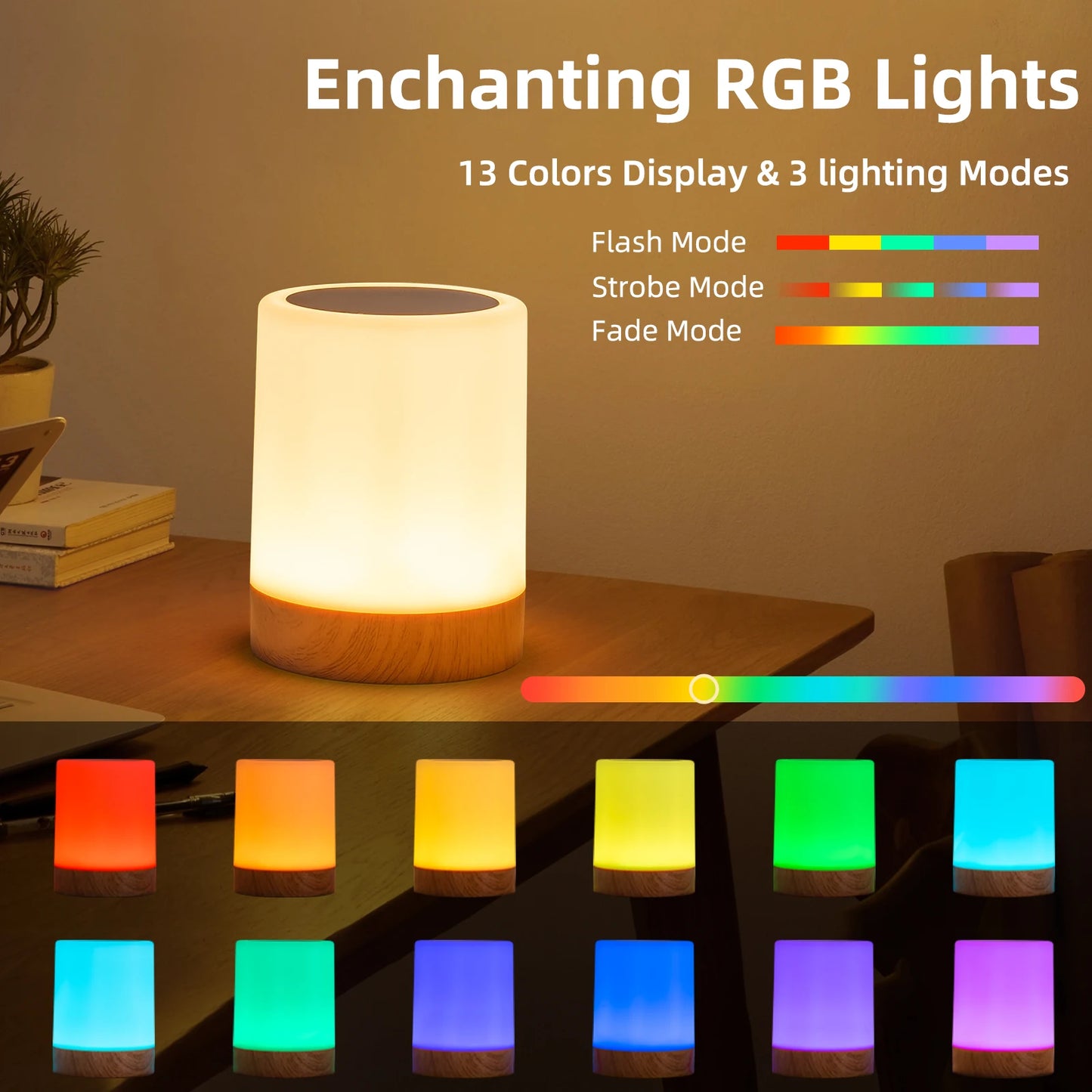 Lampe de Chevet Tactile RVB Rechargeable - Veilleuse LED 16 Couleurs Dimmable