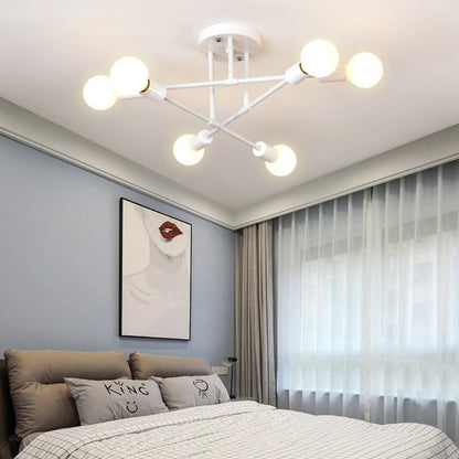 Plafonnier Moderne 6 Bras E27 – Design Minimaliste, Finition Or ou Noir-Or