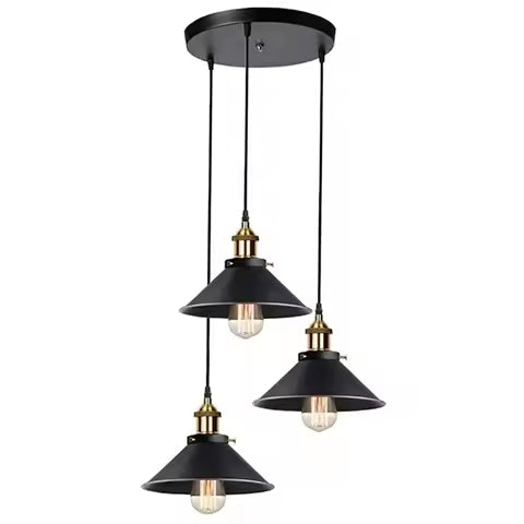 Lampe Suspendue Vintage Industrielle 3 Lumières Métal Noir E27 pour Cuisine & Chambre