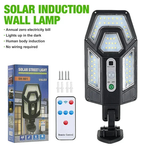 Projecteur Solaire LED Extérieur – Détecteur PIR, 3 Modes, Télécommande, IP65