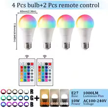 Ampoule LED RGB E27 10W avec Télécommande - Changement de Couleur
