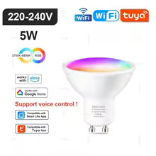 Ampoule LED Intelligente Tuya E14/GU10, RVB, WiFi/Zigbee/Bluetooth, Dimmable, Compatible Alexa & Google