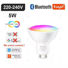 Ampoule LED Intelligente Tuya E14/GU10, RVB, WiFi/Zigbee/Bluetooth, Dimmable, Compatible Alexa & Google