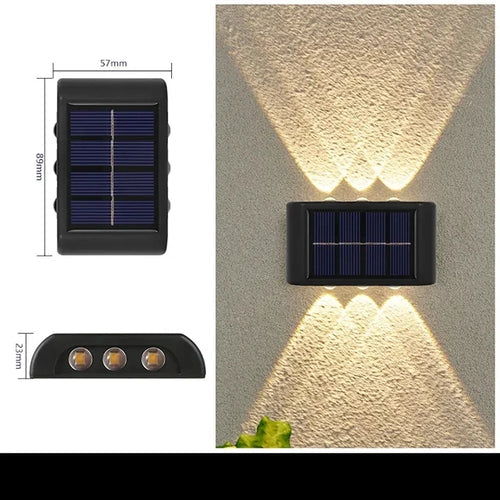 Applique Solaire Murale Extérieure – Éclairage Haut & Bas, Lumière Chaude, IP65
