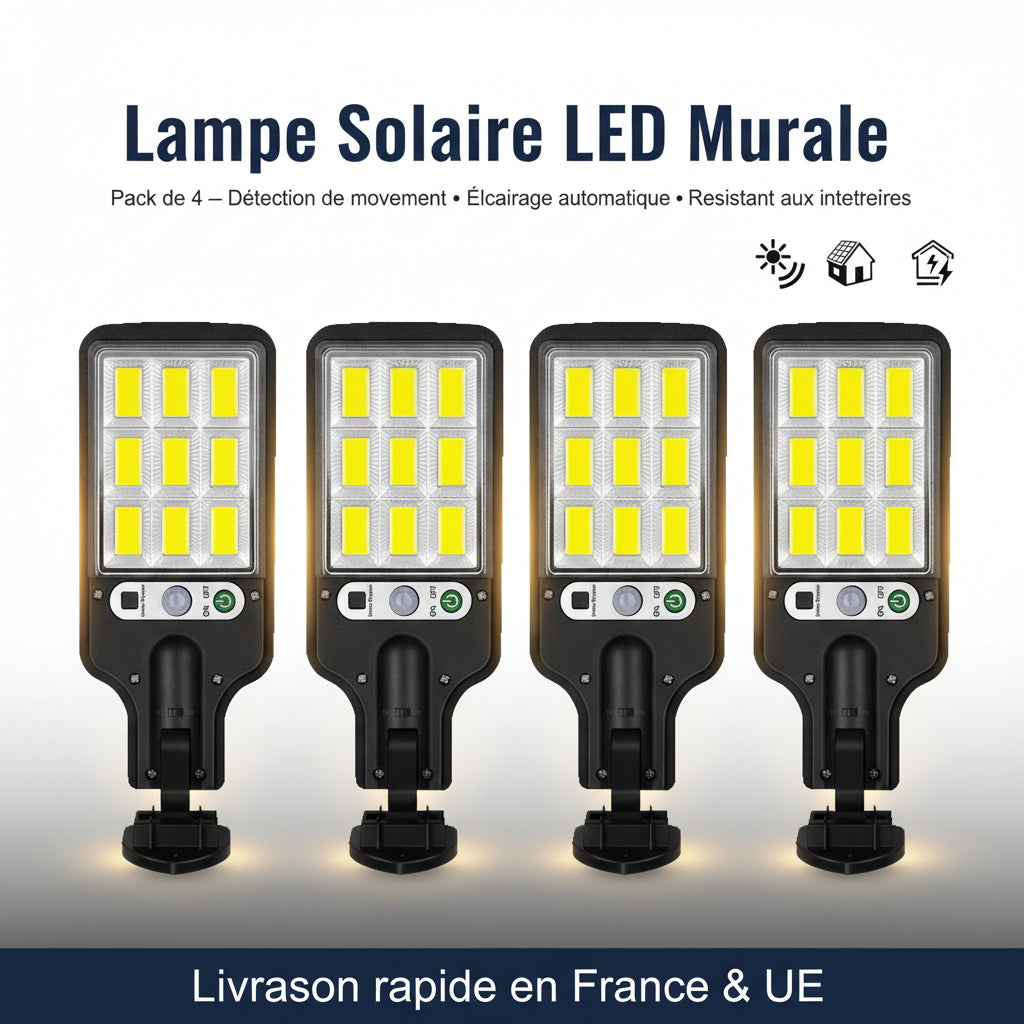 Projecteur Solaire LED Extérieur – Détecteur PIR, 3 Modes, Télécommande, IP65