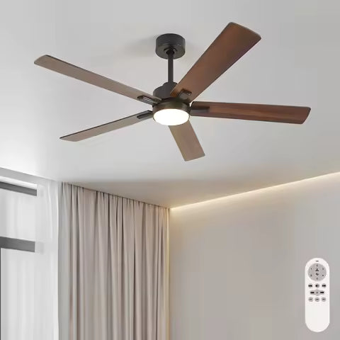 Ventilateur de Plafond Moderne 52'' avec Lumière LED et Télécommande - Moteur DC Silencieux, 6 Vitesses Réversibles
