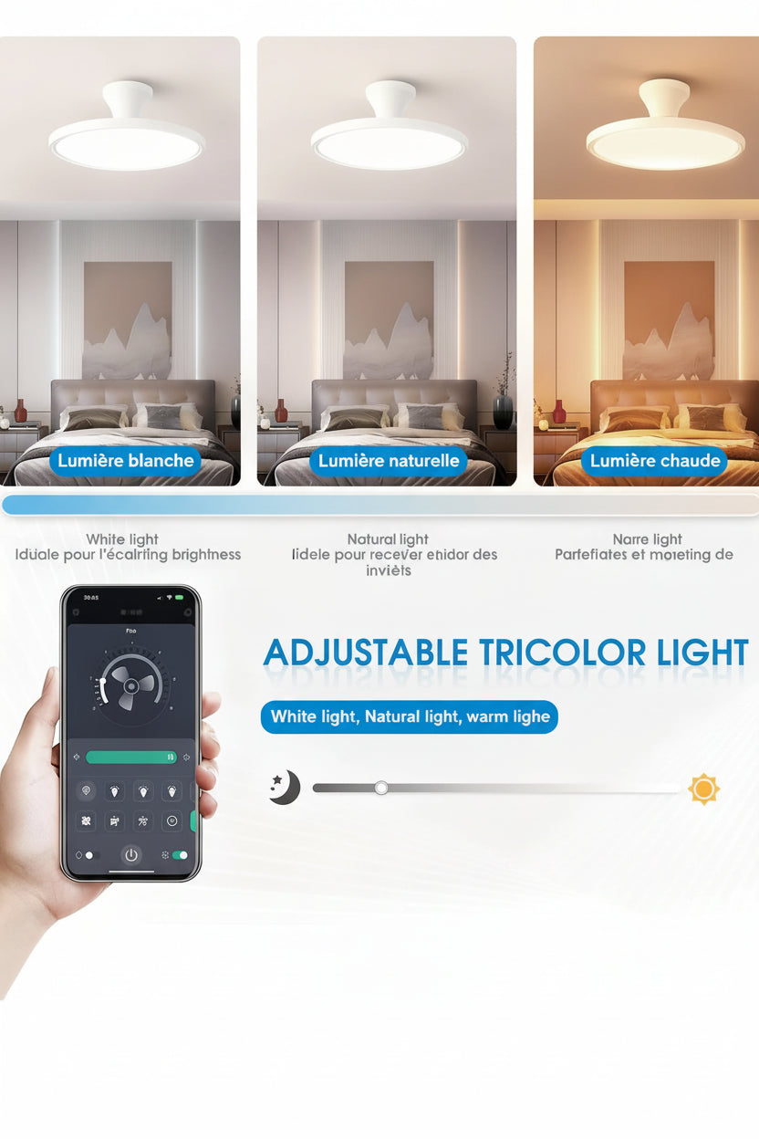 Ventilateur de Plafond Invisible LED – Moteur DC, Dimmable, APP & Télécommande, 42–48 pouces