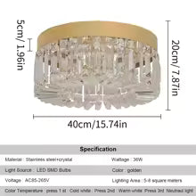 Plafonnier LED Luxe en Cristal Doré ou Argenté - Diamètres 40/50 cm