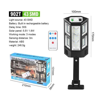 Projecteur Solaire LED Extérieur – Détecteur PIR, 3 Modes, Télécommande, IP65