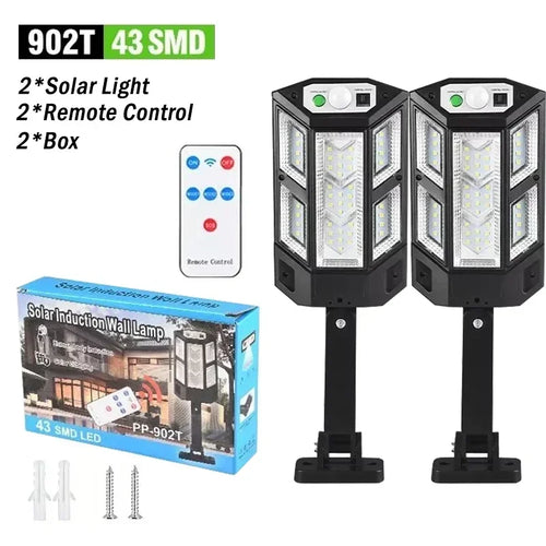 Projecteur Solaire LED Extérieur – Détecteur PIR, 3 Modes, Télécommande, IP65