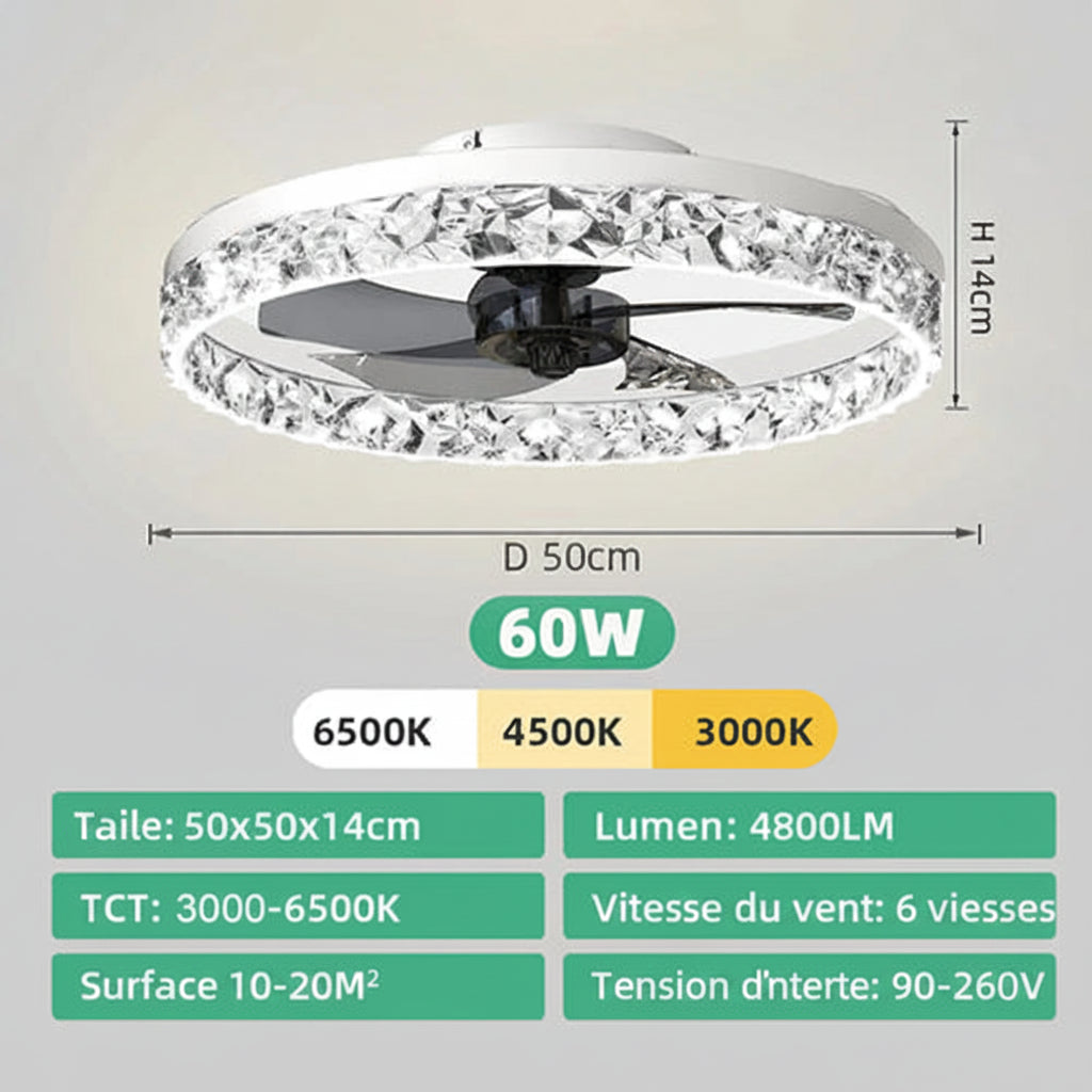 Ventilateur de Plafond LED Dimmable – Silencieux, 6 Modes, Télécommande, Réversible