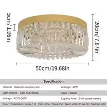 Plafonnier LED Luxe en Cristal Doré ou Argenté - Diamètres 40/50 cm