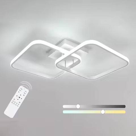Plafonnier LED Carré Moderne Dimmable 50W avec Télécommande - Blanc Chaud/Froid (3000K-6500K) pour Salon et Chambre