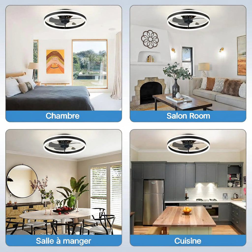 Ventilateur de Plafond LED Dimmable – Silencieux, 6 Modes, Télécommande, Réversible