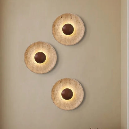Applique Murale LED Ronde Nordique en Bois et Pierre - Lampe de Couloir Design pour Hôtel & Maison