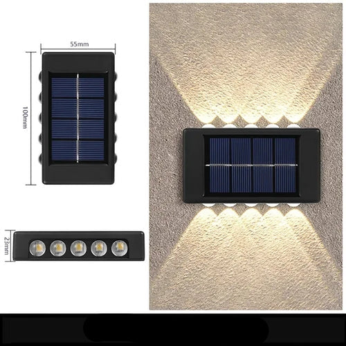 Applique Solaire Murale Extérieure – Éclairage Haut & Bas, Lumière Chaude, IP65
