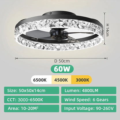 Ventilateur de Plafond LED Dimmable – Silencieux, 6 Modes, Télécommande, Réversible