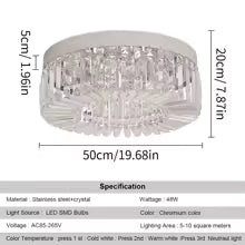 Plafonnier LED Luxe en Cristal Doré ou Argenté - Diamètres 40/50 cm