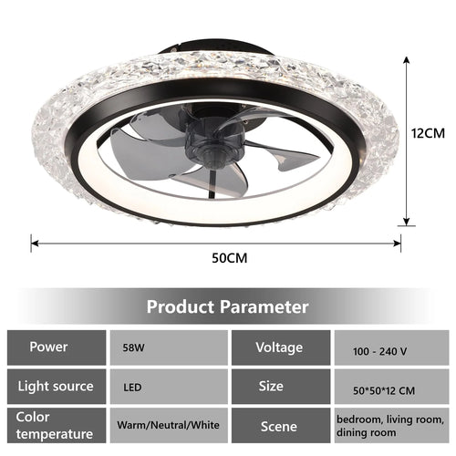 Ventilateur de Plafond LED Dimmable – Silencieux, 6 Modes, Télécommande, Réversible