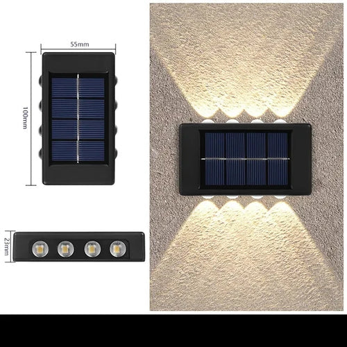 Applique Solaire Murale Extérieure – Éclairage Haut & Bas, Lumière Chaude, IP65