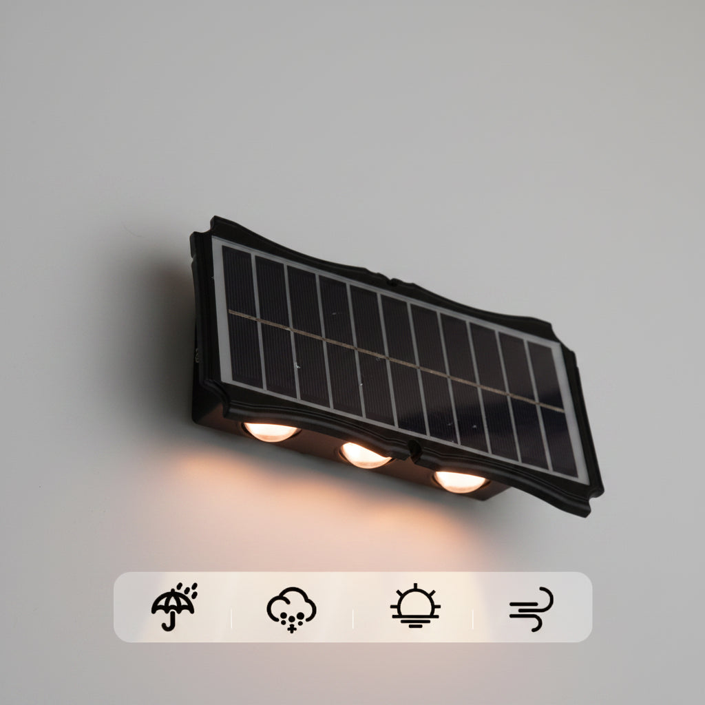 Applique Solaire Murale Extérieure – Éclairage Haut & Bas, Lumière Chaude, IP65