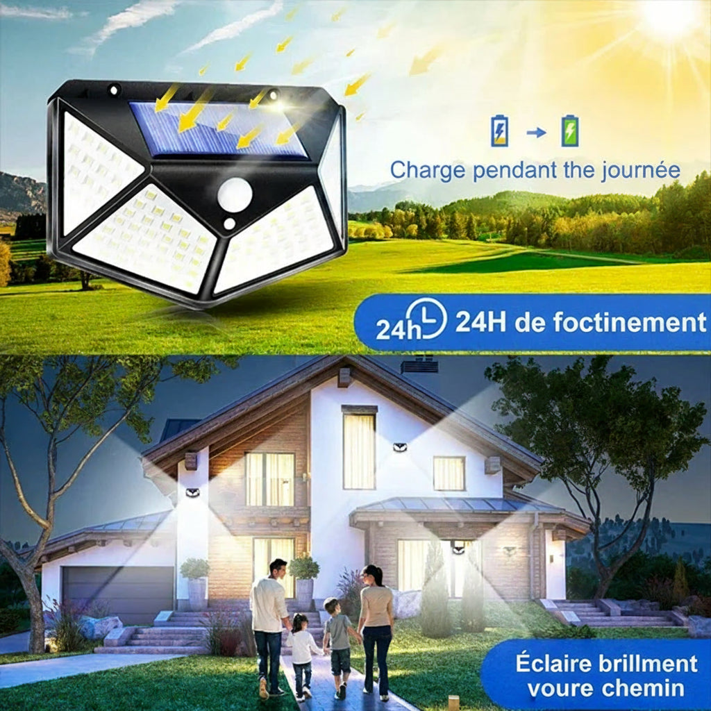 Applique Solaire Extérieure 100 LED – Détecteur de Mouvement PIR, 270°
