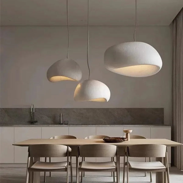 Plafonnier LED Wabi-Sabi Nordique – Sculpté à la Main, Blanc ou Gris, 30 à 60 cm