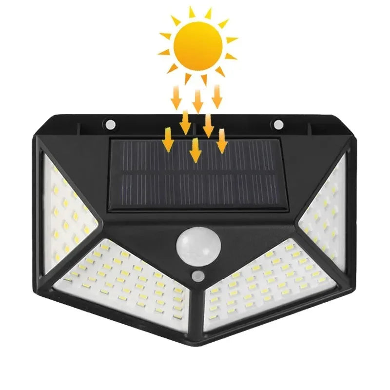 Applique Solaire Extérieure LED – Détection de Mouvement, 4 Faces, Étanche