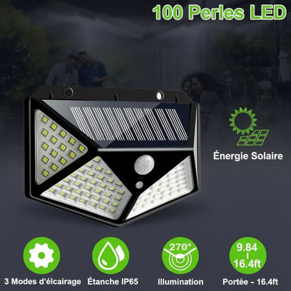 Applique Solaire Extérieure 100 LED – Détecteur de Mouvement PIR, 270°