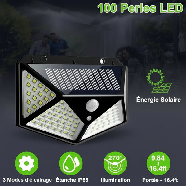 Applique Solaire Extérieure 100 LED – Détecteur de Mouvement PIR, 270°