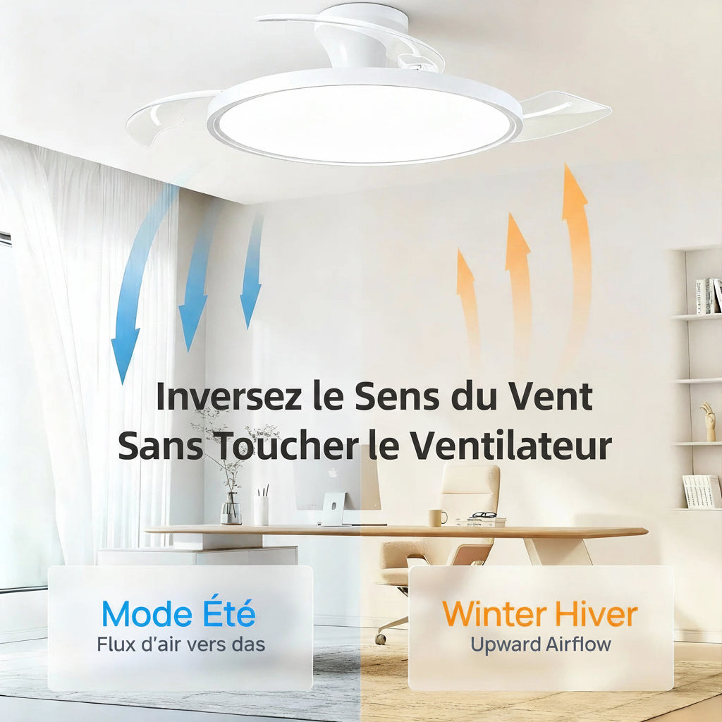Ventilateur de Plafond Invisible LED – Moteur DC, Dimmable, APP & Télécommande, 42–48 pouces
