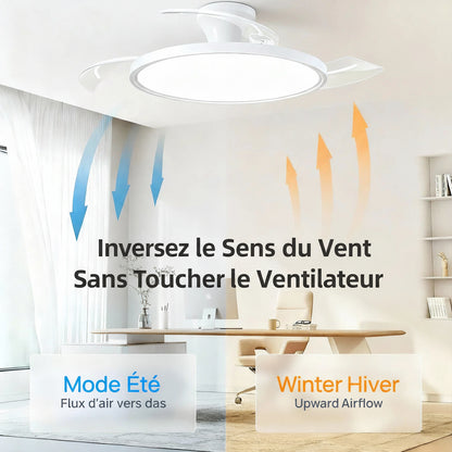 Ventilateur de Plafond Invisible LED – Moteur DC, Dimmable, APP & Télécommande, 42–48 pouces