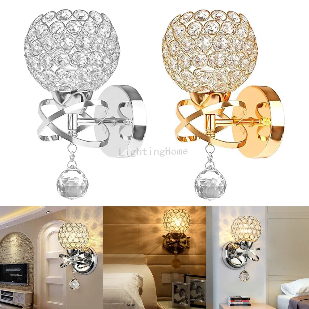 Applique Murale Cristal E14 – Style Moderne & Rétro, Or ou Argent