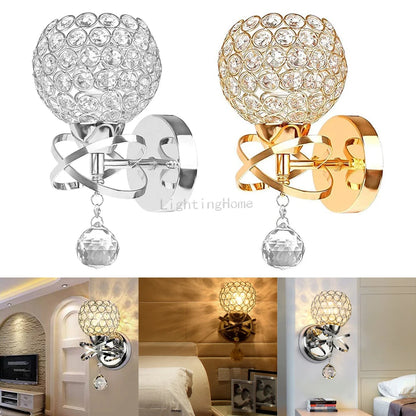 Applique Murale Cristal E14 – Style Moderne & Rétro, Or ou Argent