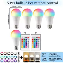 Ampoule LED RGB E27 10W avec Télécommande - Changement de Couleur
