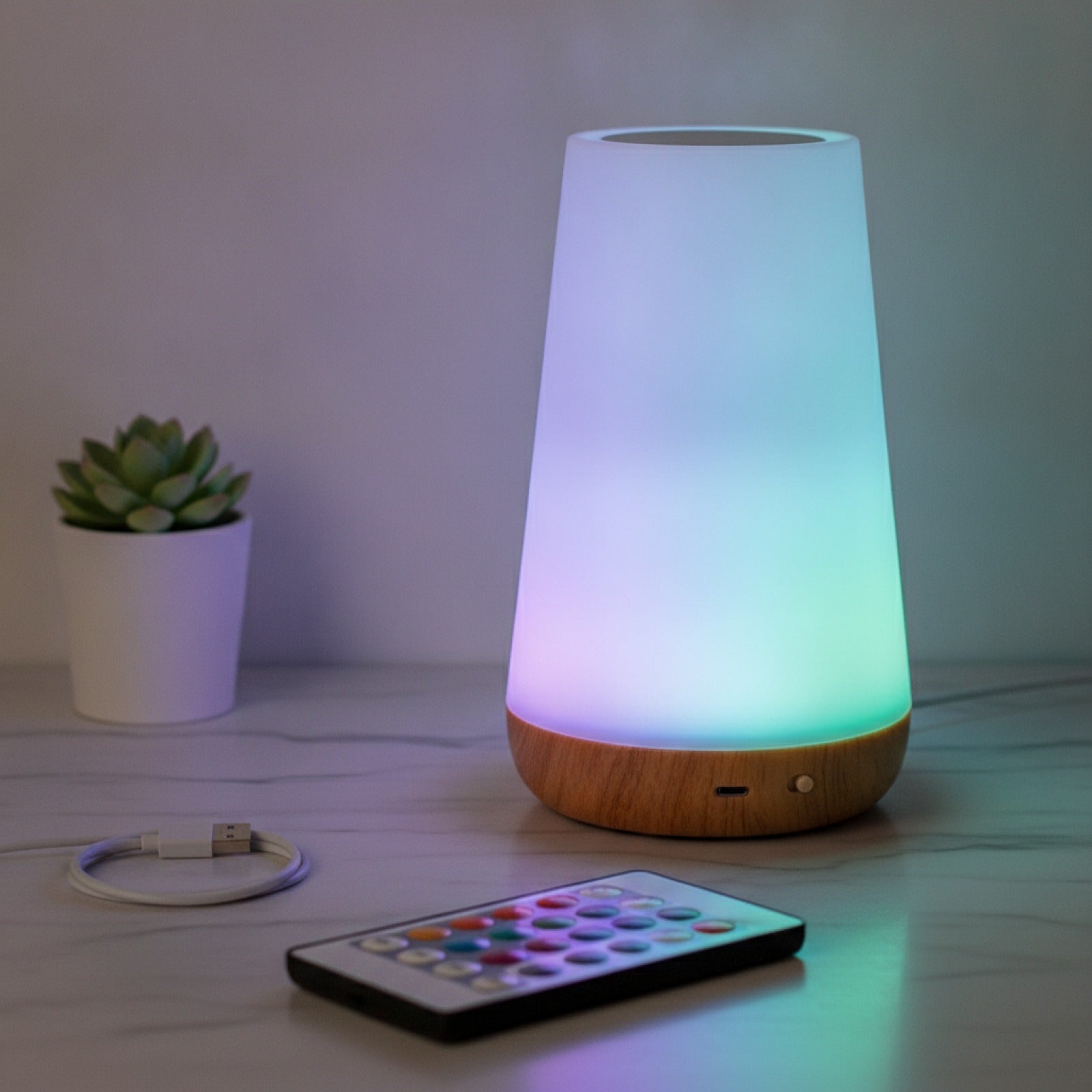 Veilleuse LED RGB Rechargeable USB avec Télécommande - Lampe de Chevet Tactile à Intensité Variable