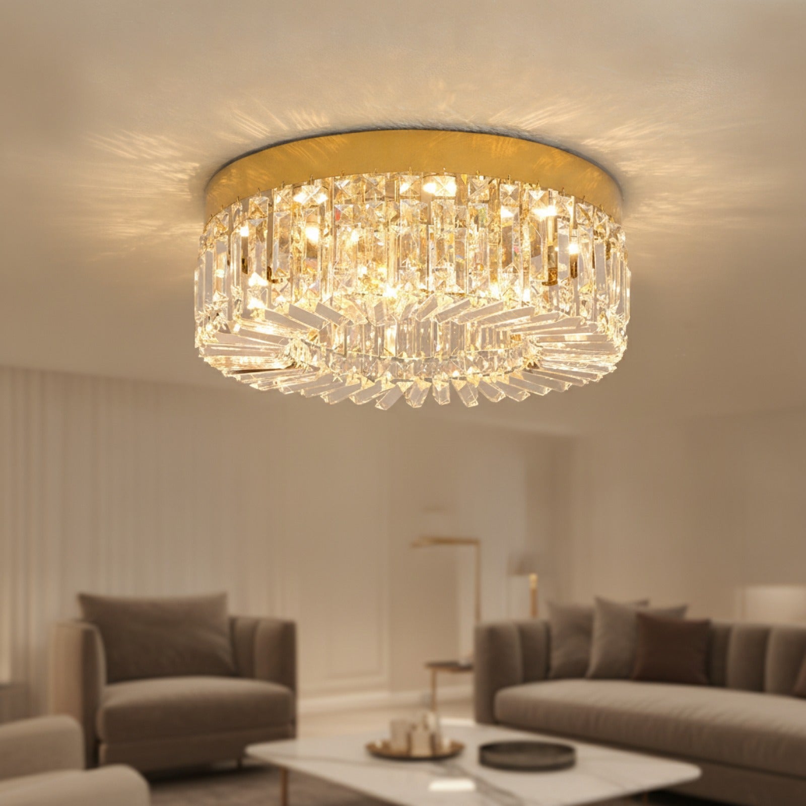 Plafonnier LED Luxe en Cristal Doré ou Argenté - Diamètres 40/50 cm