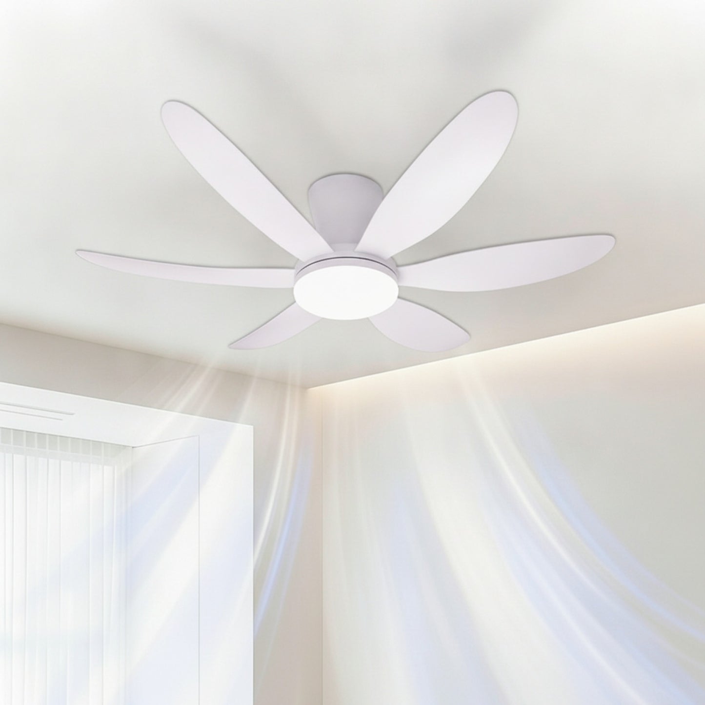 Ventilateur de Plafond 43" avec Lumière LED - Moteur DC Silencieux, 3 ou 6 Pales, 6 Vitesses, 3 Couleurs de Lumière