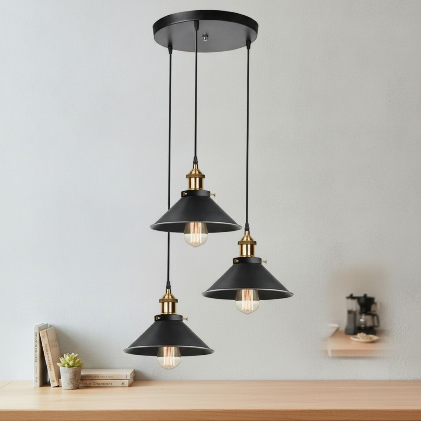 Lampe Suspendue Vintage Industrielle 3 Lumières Métal Noir E27 pour Cuisine & Chambre