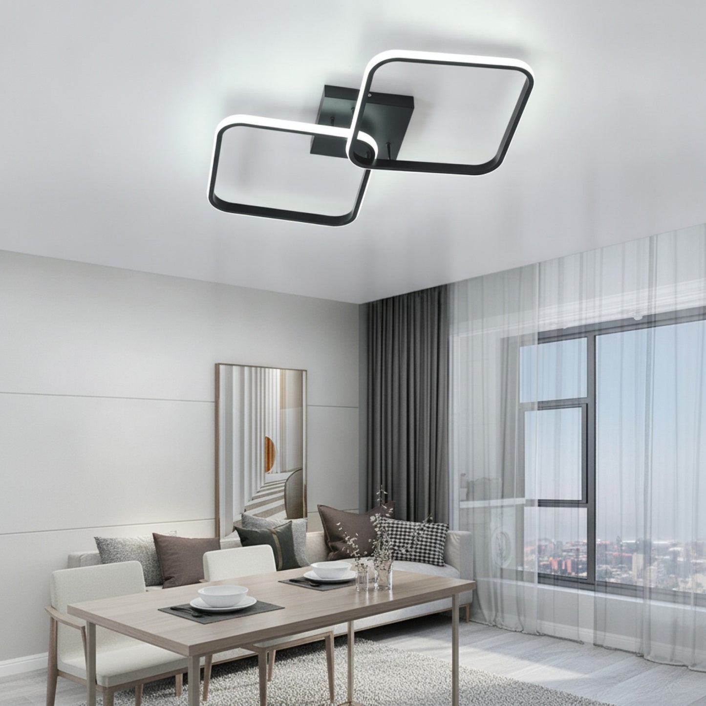 Plafonnier LED Carré Noir 42W - Design Moderne 54cm Blanc Froid