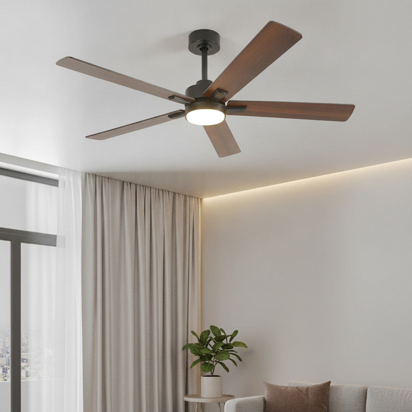 Ventilateur de Plafond Moderne 52'' avec Lumière LED et Télécommande - Moteur DC Silencieux, 6 Vitesses Réversibles