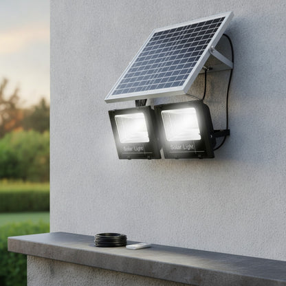 Projecteur LED Solaire Puissant 400W, Double Tête Étanche pour Jardin & Extérieur