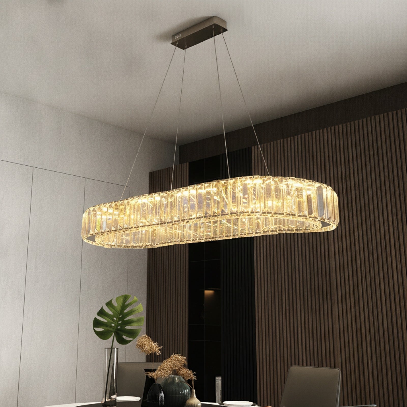 Lustre Plafonnier Ovale en Cristal LED VETRULUS - Design Moderne Luxe pour Salon & Chambre