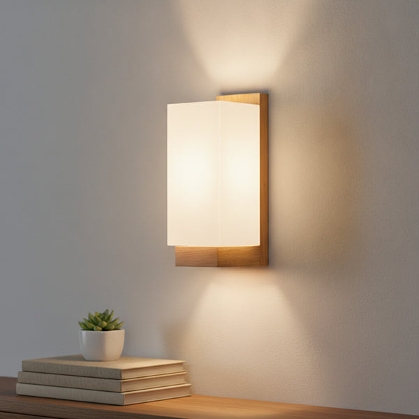 Applique Murale Nordique Bois & Verre - Design Minimaliste E27 pour Salon, Chambre, Escalier