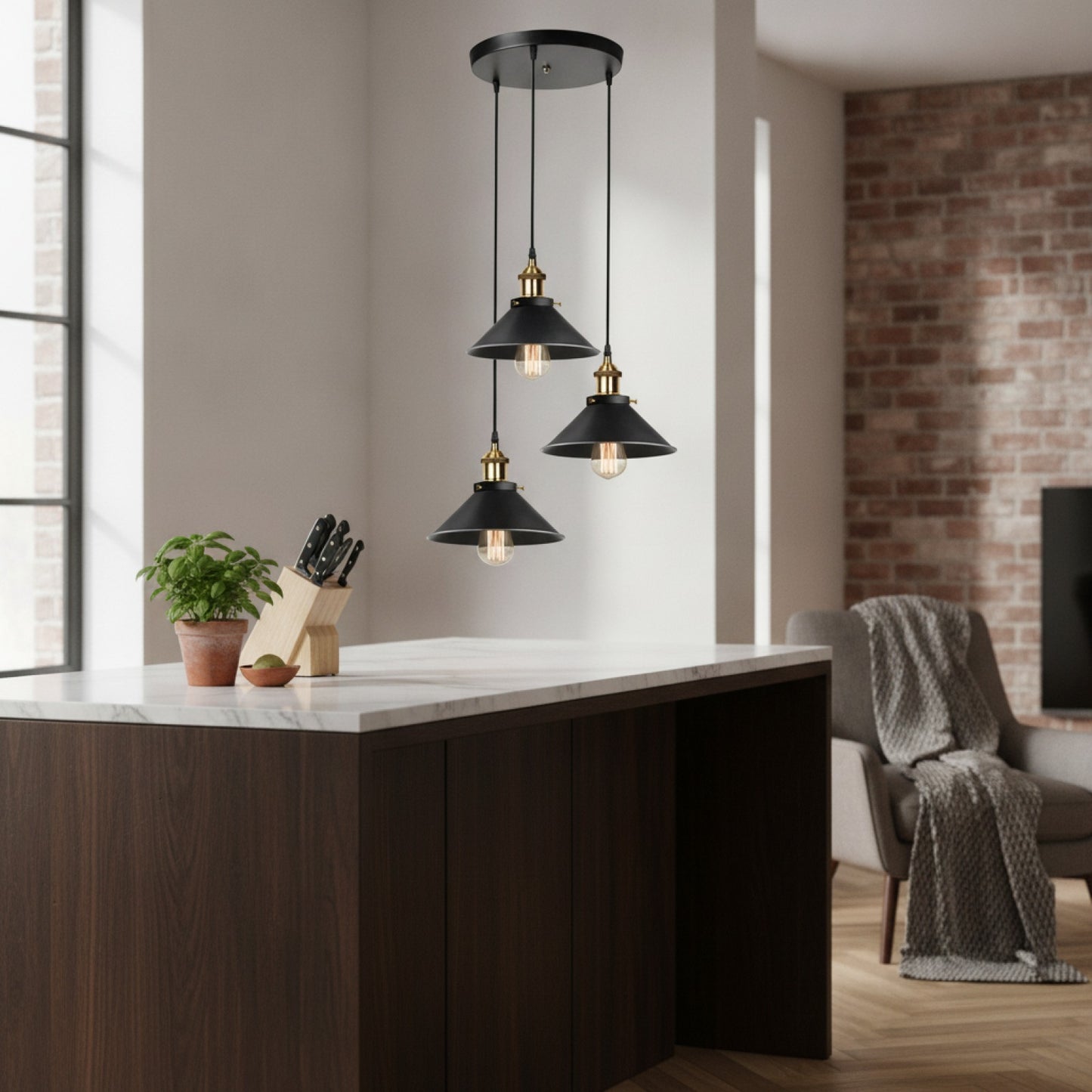 Lampe Suspendue Vintage Industrielle 3 Lumières Métal Noir E27 pour Cuisine & Chambre