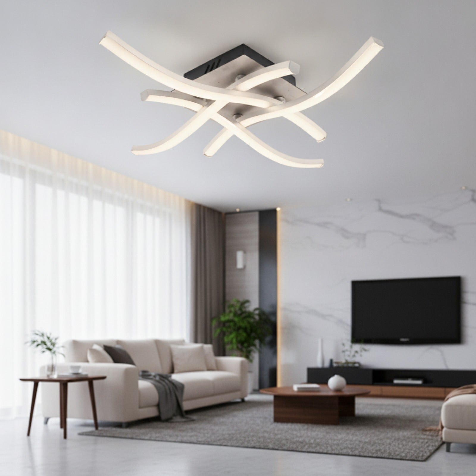 Plafonnier LED Design Courbé Moderne pour Salon et Chambre - 12W/18W/24W
