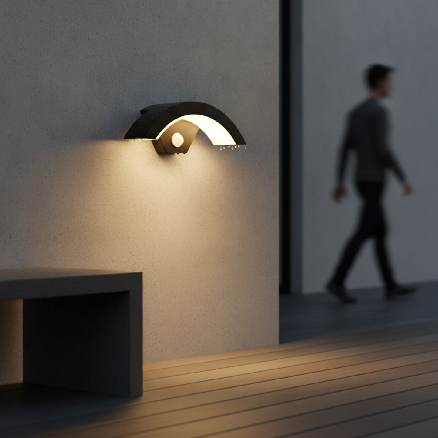 Applique Murale LED Moderne Noire 24W avec Capteur de Mouvement - Lumière Chaude 3000K pour Extérieur et Couloir