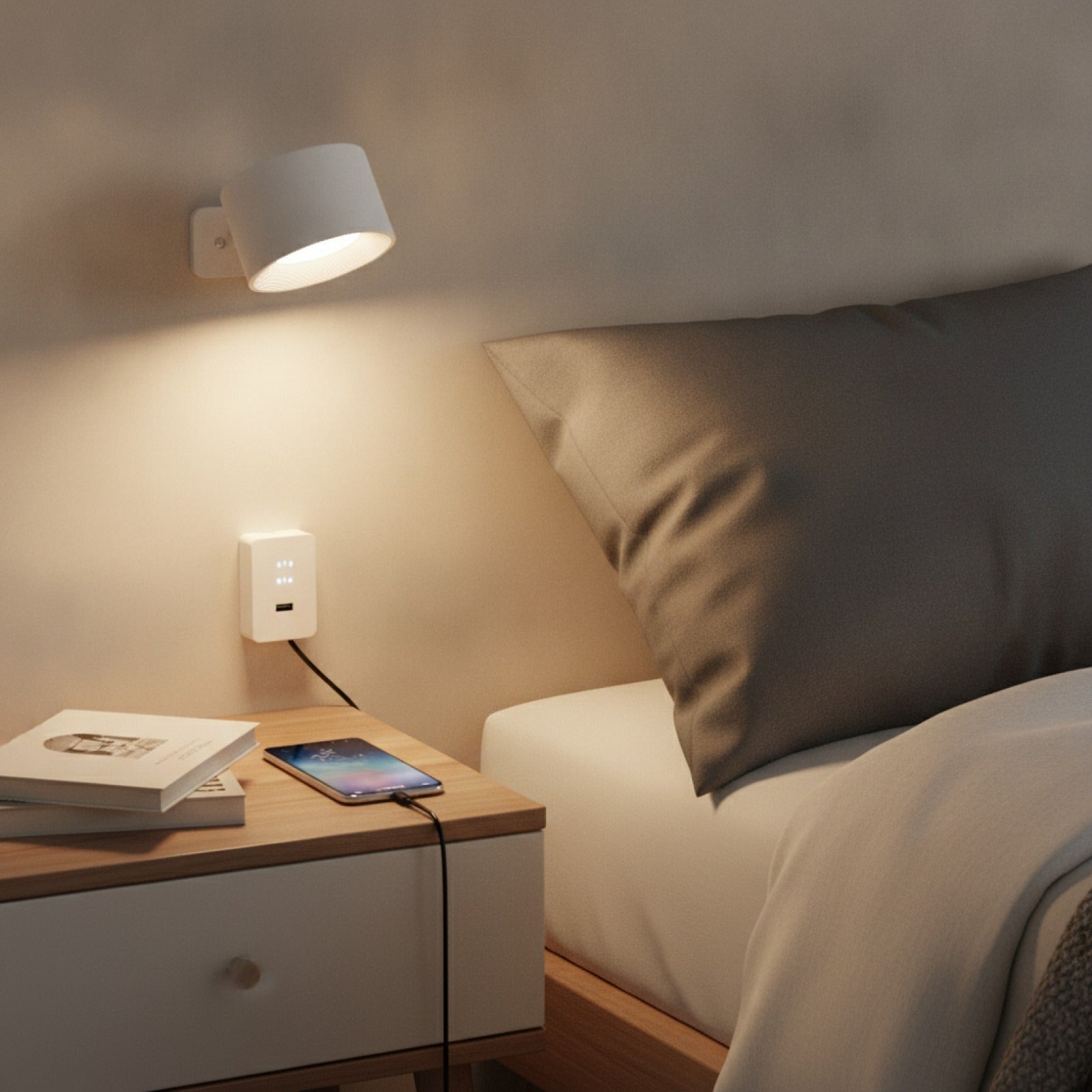 Lampe Murale LED Tactile avec Port USB - 3 Niveaux de Luminosité et Température, Rotation 360° - Idéale pour Chambre à Coucher