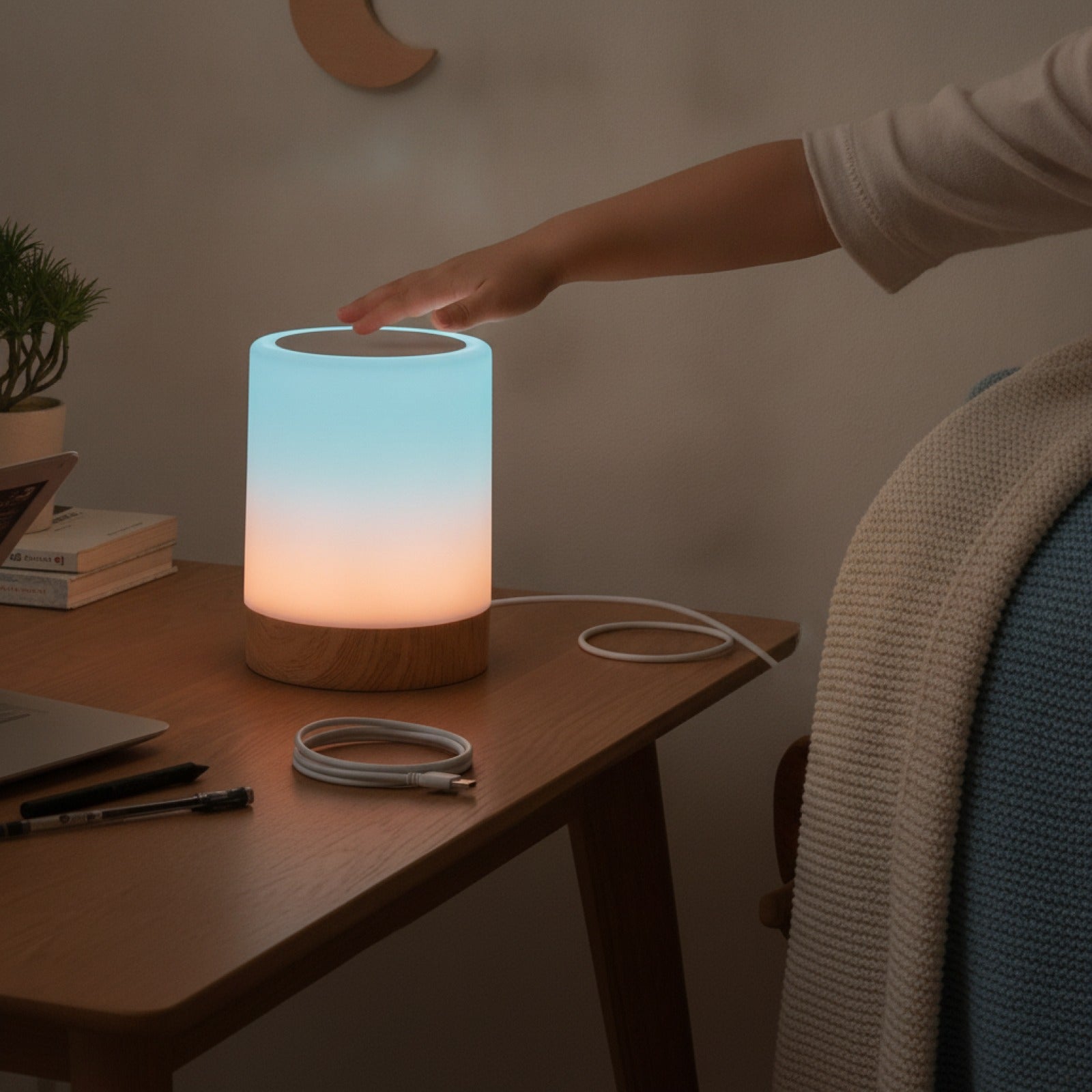 Lampe de Chevet Tactile RVB Rechargeable - Veilleuse LED 16 Couleurs Dimmable